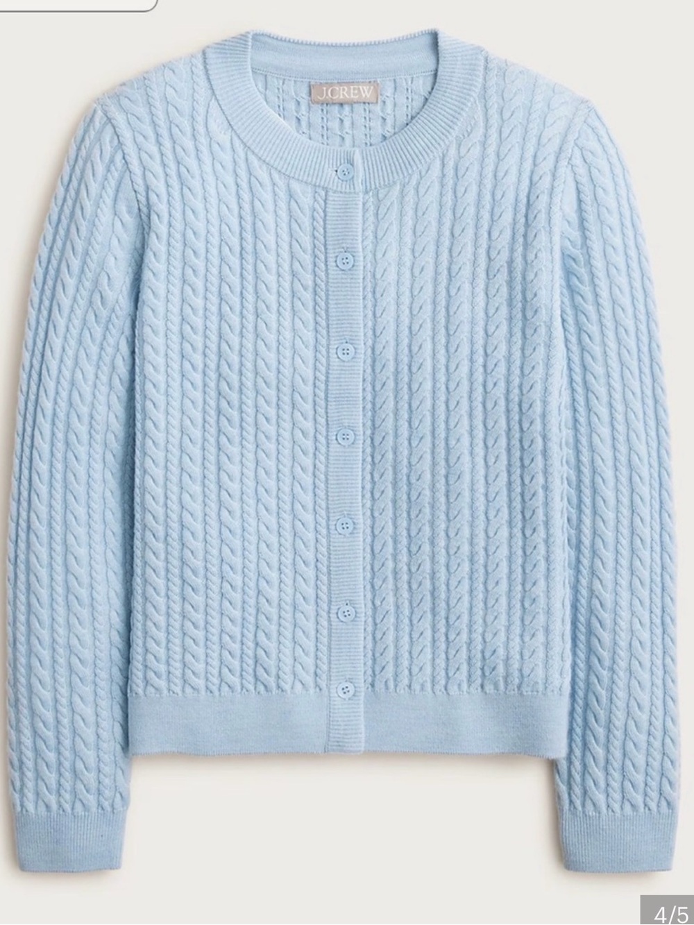 NWT$128 J. Crew Cable Knit Crewneck Cardigan, Merino Wool Hthr Stream blue S - Picture 3 of 7